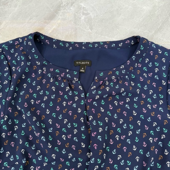 Women’s Talbots Anchor Print Flounce Hem Fit & Flare Notch Neck Dress Size 4 - Picture 4 of 16